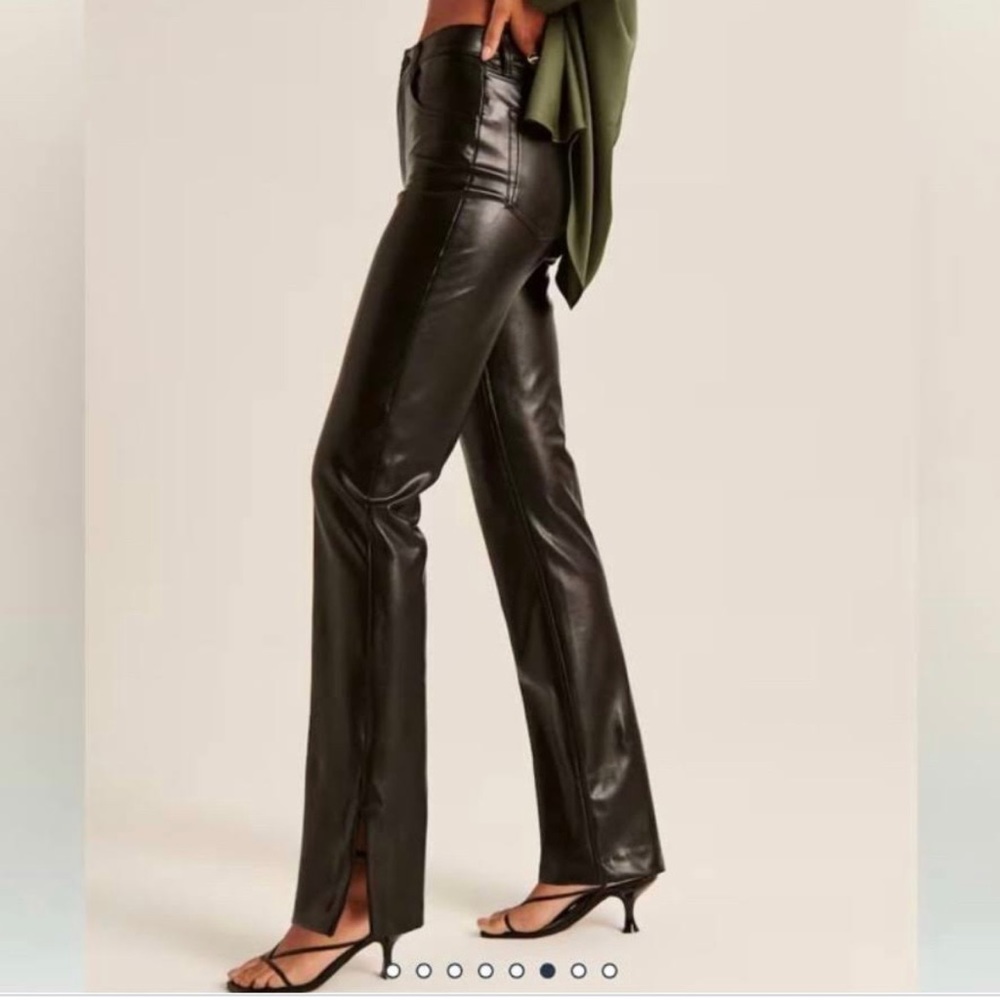 Abercrombie Split-Hem Vegan Leather 90s Straight Leg Ultra High Rise Pants